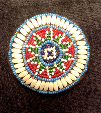 Native American Seed Beaded Hand Stitched Medallion Patch Rosette VTG
