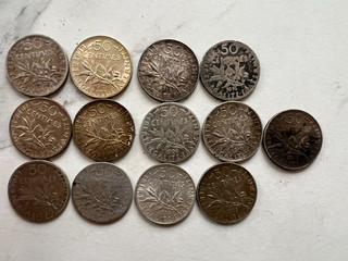 Lot de 13 pieces de 0.50 centimes de francs semeuse argent