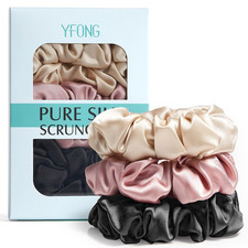 3 PCS 100 Mulberry Silk Scrunchies for Women Girls, 22 Momme Soft Hair Ties for