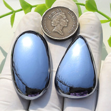 Silver Glow 2 PC Natural Elite Shungite 40-44mm Noble Shine Cabochon Gemstones