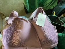 VeraComfort Women Blue Lace Front Closure Wireless Bras Size 3xl Cotton Blend