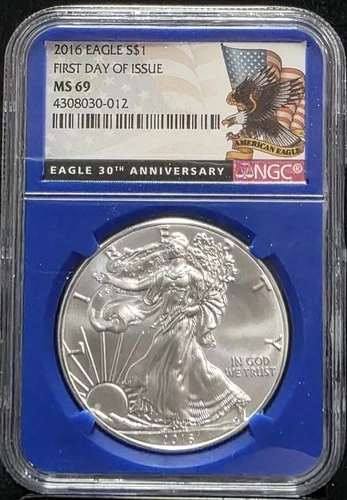 2016 American Silver Eagle NGC MS69 ASE US Graded Coin Slab First Day Of Issue
