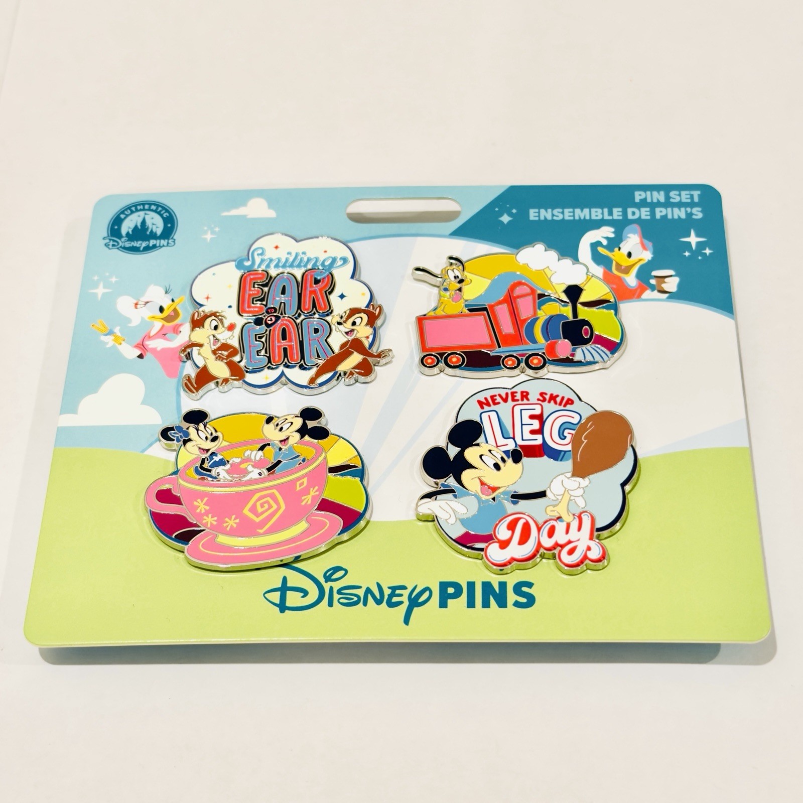 Disney Parks Smiling Ear to Ear Pin Set Mickey & Friends Authentic