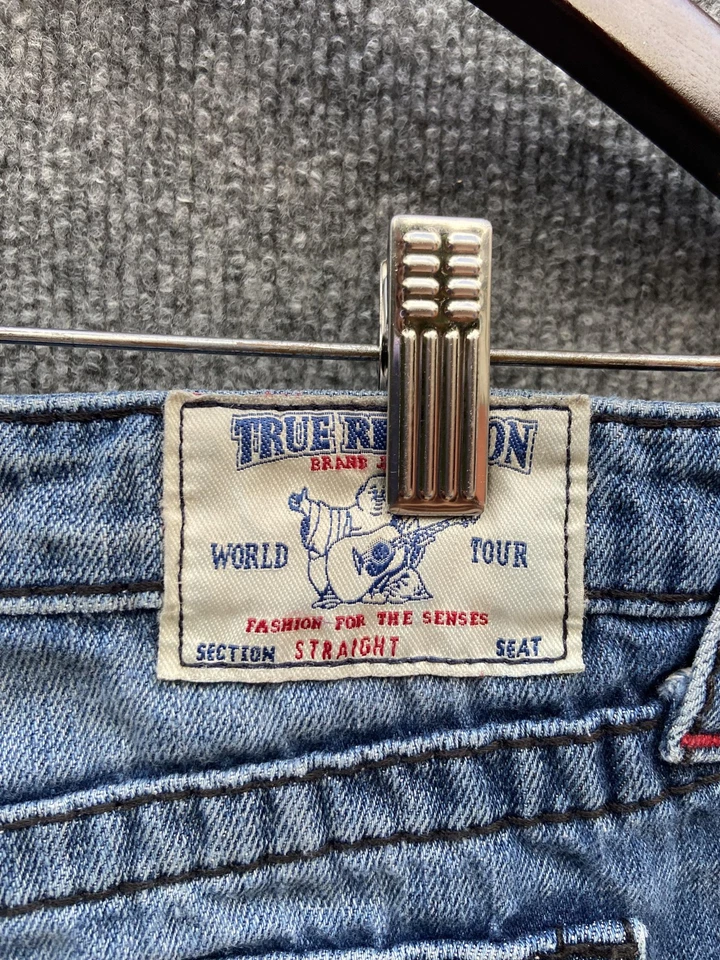 True Religion Denim Shorts Youth 14 Blue Section Straight Raw Hem Distressed - Image 3 of 4