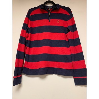 Polo Ralph Lauren Pullover Kids XL 18-20 Red Navy Striped Excellent Quarter Zip