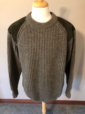Men's John Partridge Green Heavy British Wool Patch Shooting Hunting Sweater-XXL