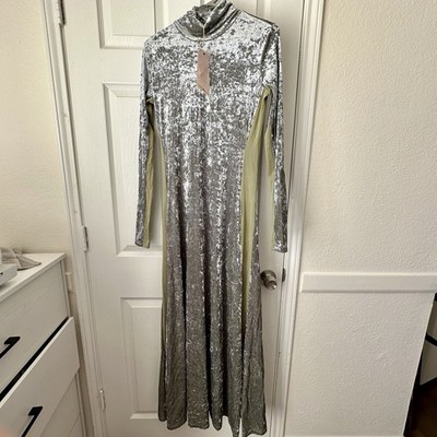We Are HAH Olive Green Crushed Velvet Maxi Dress Small NWT Pockets Thumb  Holes | eBay