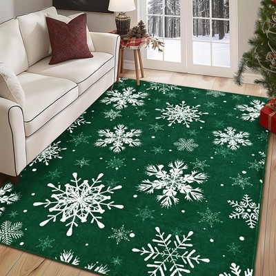FRAMICS Christmas Snowflake Area Rug, Green 3x5, Washable Non Slip Winter Chr...