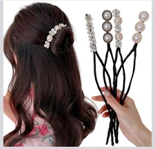 3 pcs Braided Hair Clip for Women,Shell Pearl Hair Braider,Hair Bun Maker,Simple