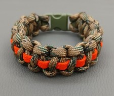 550 Paracord Bracelet 7in Camo Hunter Orange Green Buckle US Made Handcrafted