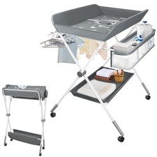 Baby Changing Table, Portable Folding Diaper Changing Station with Wheels, Ad...
