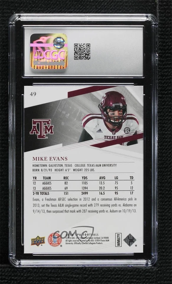 2014 SP Authentic Mike Evans #49 CGC 10 Gem Mint Rookie RC - Image 2 of 2