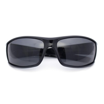 SA106 Mens Polarized Biker Wrap 5 5/8'' (143mm) x 1 3/4'' (44mm), Shiny Black