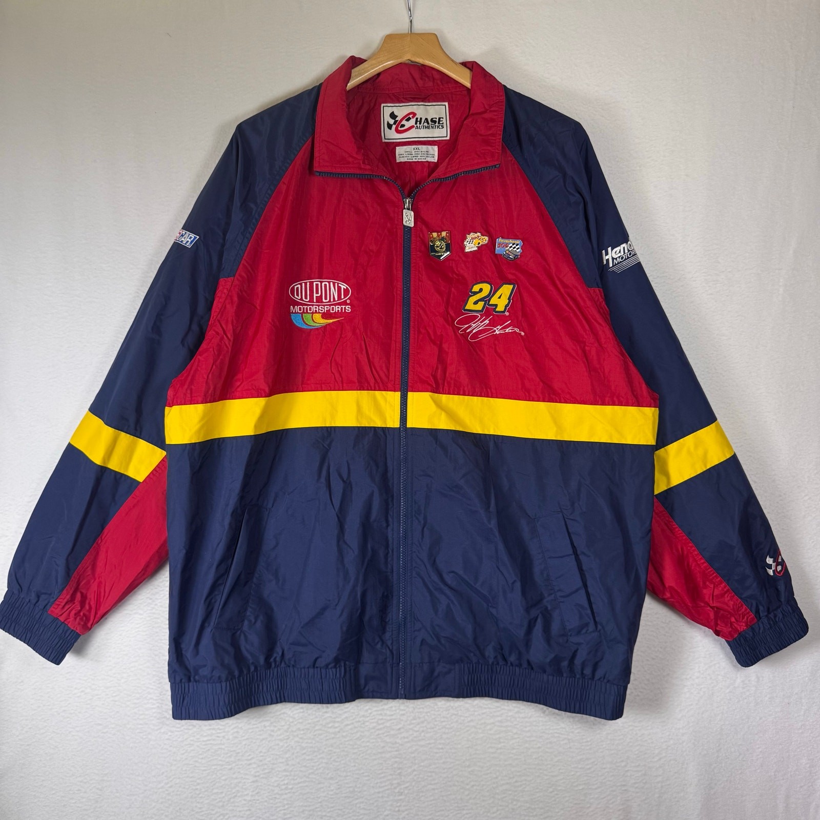 Vintage Chase Authentics Mens Jeff Gordon Dupont Nascar Windbreaker Jacket XXL