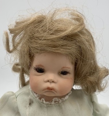 Pouty Face Bisque Doll  Artist Made Antique Reproduction Signed DE 11  