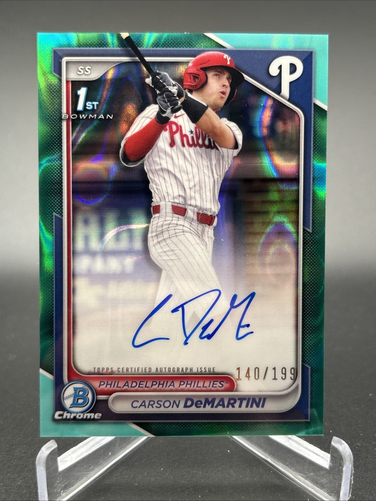 2024 Bowman Chrome 1st Bowman Carson DeMartini Aqua Lava Refractor Auto /199