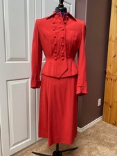 Vtg 1940s Vibrant Red Wool Skirt Suit Forstmann Original Gotham Size XS/S