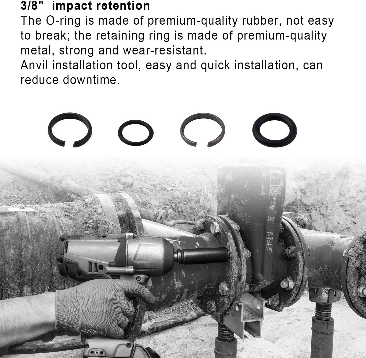 12 Sets 3/8" & 12 Sets 1/2" Impact Retaining Ring Clip Friction Rings with O-Rin