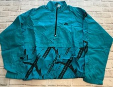 Nike Jacket Small Teal Black Hooded 1/2 Zip Windbreaker 90s VTG