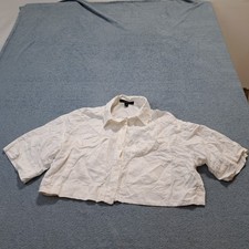Andrew Marc White Cropped Button-down Shirt Womens Size Medium Short Sleeve