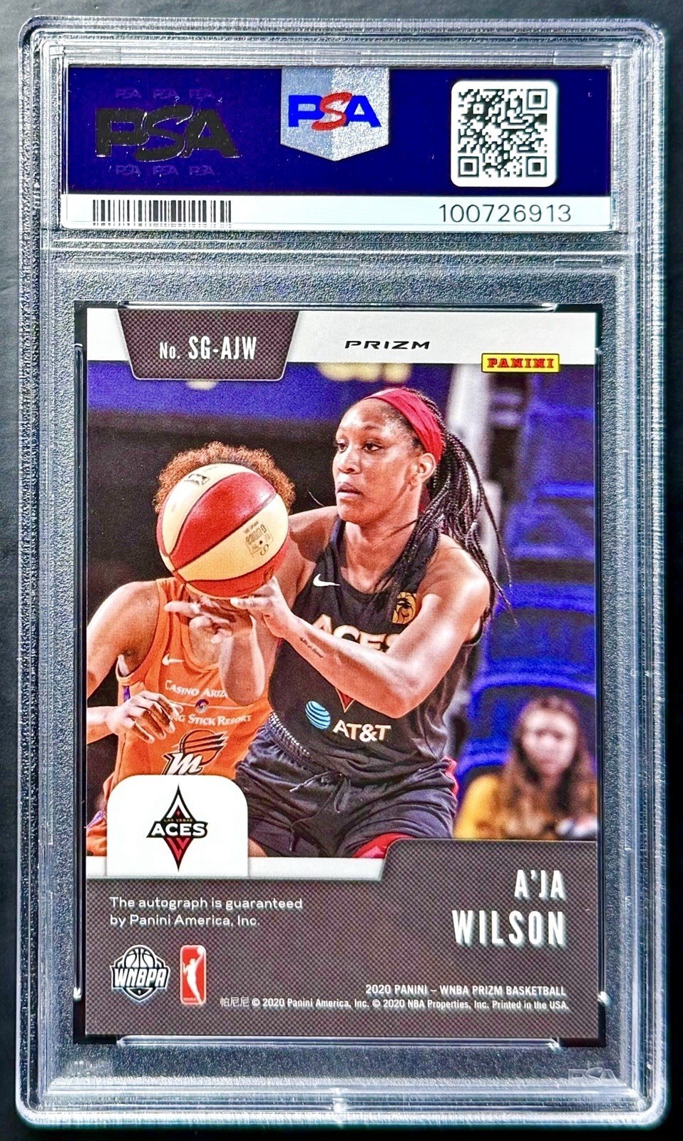 2020 Panini Prizm WNBA A'JA WILSON #SG-AJW Silver Prizm Auto PSA 9/10 Mint view 2