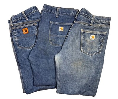 Carhartt Wrangler mens FR denim jeans LOT 38x34 Carpenter pocket 2112 CAT2 Riggs