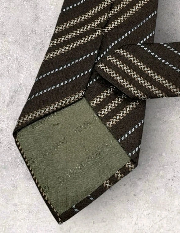 Corbata de seda GIORGIO ARMANI ITALIA marrón beige a rayas con:3,4" usada en excelente estado Foto 4 de 4