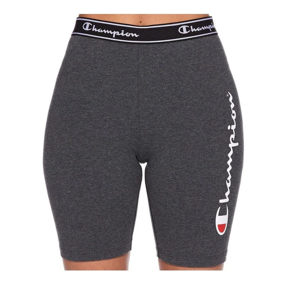 CHAMPION Women's Script Logo Bike Shorts | Granite Heather