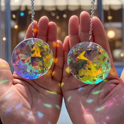 2pcs Round Crystal Sun Catcher Prism Rainbow Window Hanging Decor Set - NEW