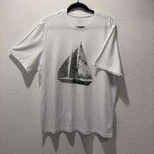 BANANA REPUBLIC MENS SZ LARGE PREMIUM WASH CREW NECK T SHIRT WHITE SHIP GRAPHIC