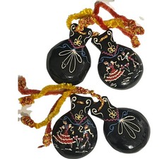 Vintage Hand painted Solid Wood Spanish Castanets Flamenco Casta uelas
