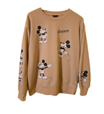 Disney Beige Mickey Mouse All Over Pull Over Sweatshirt Women's XL