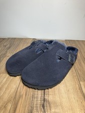 Birkenstock Boston Shearling Midnight Suede Leather Fur Navy Blue Sz 40 Clog EUC
