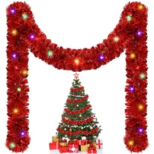 16.4 ft Christmas Tinsel Garland Lighted Metallic Twist Tree Decoration Preli...