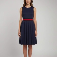 Gucci Navy Blue Gabardine Waist Detail Pleated Short Dress XS