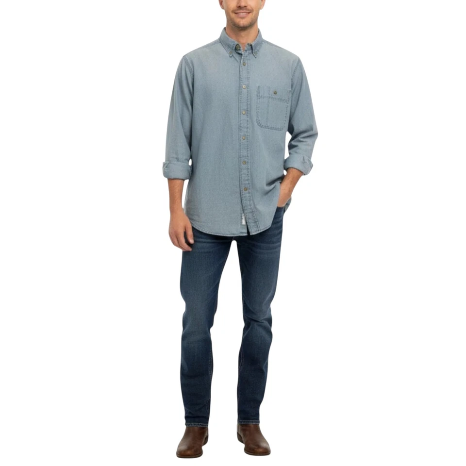 Wrangler Mens Denim Shirt Vintage Long Sleeve Retro Lightweight Snap Button Top - Image 3 of 4