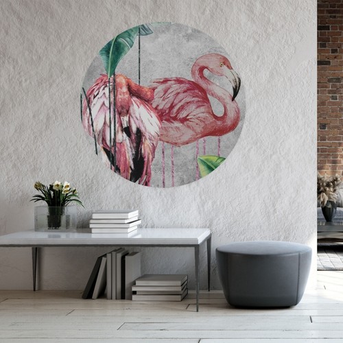 Sticker Kreis FLAMINGOS Blätter tropische Pflanzen Natur Beton Wanddekoration - Bild 6 von 7