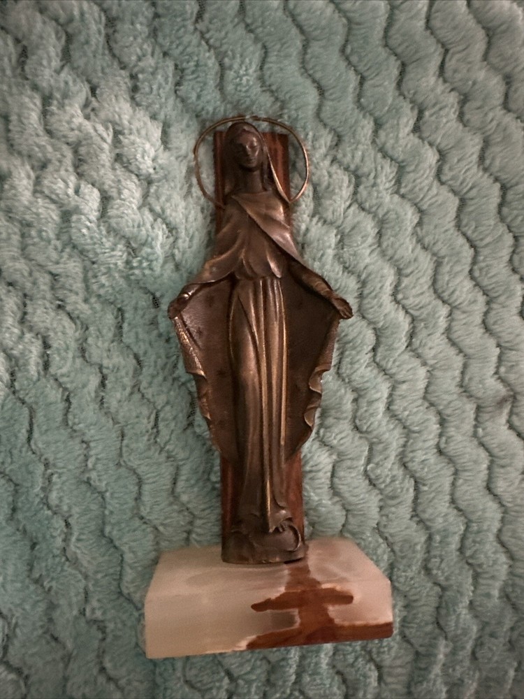Madonna  Pewter Figurine Made In Italy Marble Base