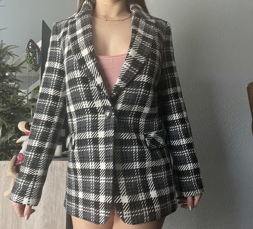Elie Tahari Pea Coat Plaid Jacket Single Button Size XS $325 - Picture 12 of 12