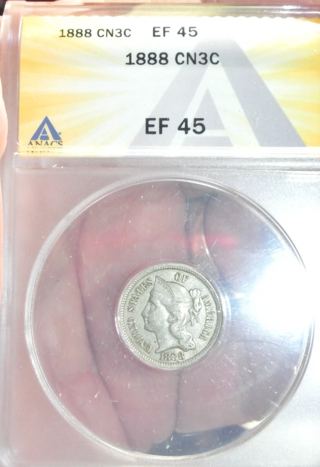 1888-P Three Cent Nickel 3CN ANACS XF 45 - Image 4 of 4