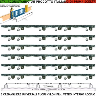 CREMAGLIERA IN NYLON 6 ATTACCHI ANIMA ACCIAIO CON VITI PER CANCELLO SCORREVOLE - Foto 8