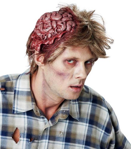 Adult Men No Brainer Half Halloween Mask With Hair Undead Zombie Costume Match