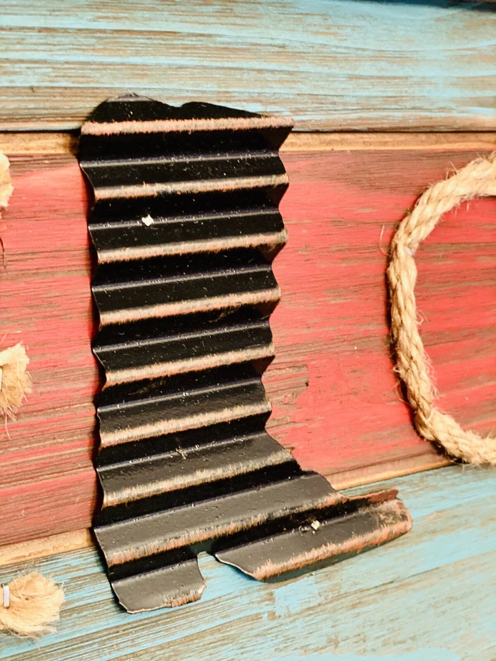 Деревенский, ковбойский вестерн «Добро пожаловать» деревянная рама висячий знак заусеница проволока/звезды - Изображение 4 из 4