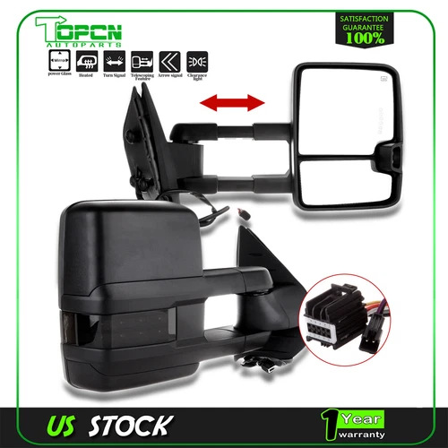 For 07-13 Silverado Sierra Power Heated LED Signal Light Pair Towing Mirrors