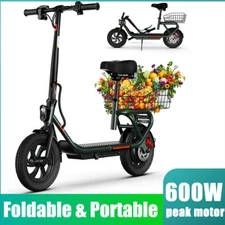 SISIGAD Electric Scooter for Adults Foldable Scooter with Seat + Carry Basket