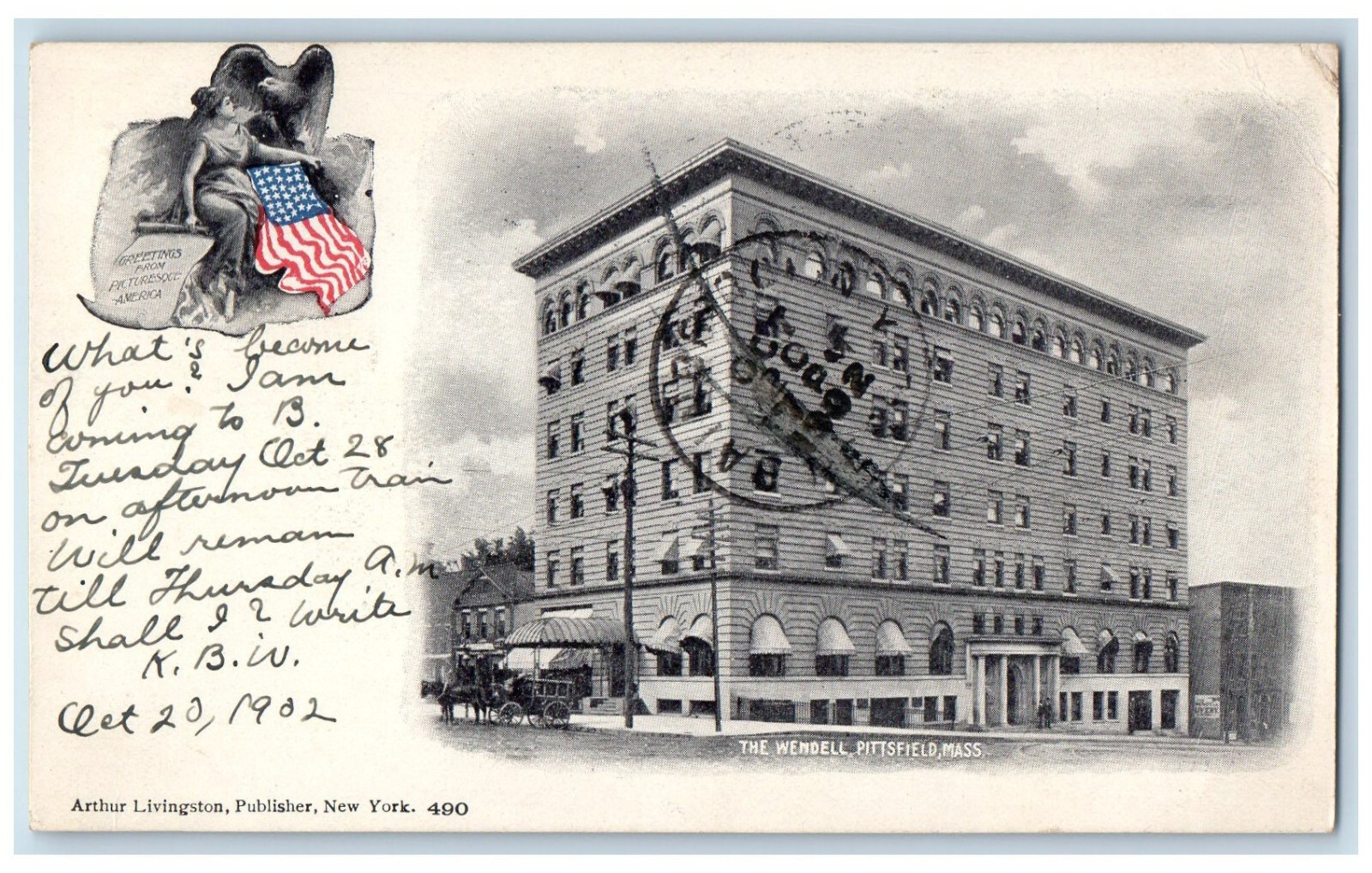 1902 The Wendell Pittsfield Massachusetts MA Arthur Livingston Postcard