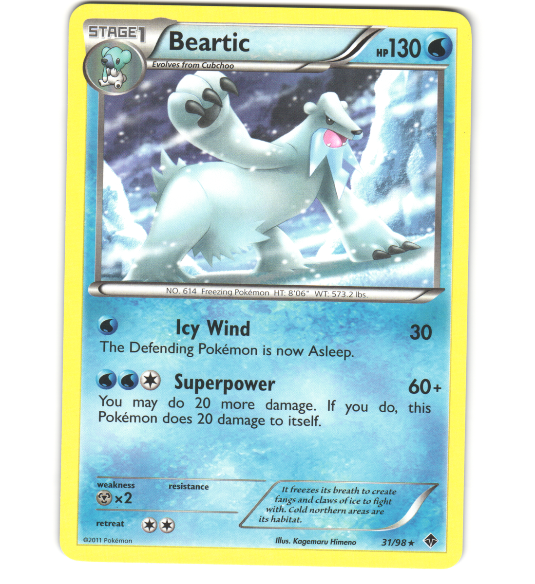 Pokemon 2011 Near Mint NM Beartic Emerging Powers Rare 31/98 Card Pokemon 2011 Near Mint NM Beartic Emerging Powers Rare 31/98 Card