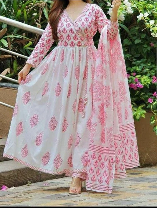 Buy SAPNA FashionWomen's Cotton Printed White Anarkali Kurta with Palazzo |  Designer Naira Cut Kurti Set for Womens and Girls |Naira Cut Printed Kurta  and Palazzo Set at Amazon.in