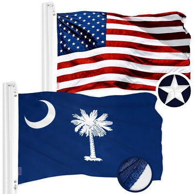 G128 Combo American Flag 2x3 Ft & South Carolina State Flag 2x3 Ft Embroidered