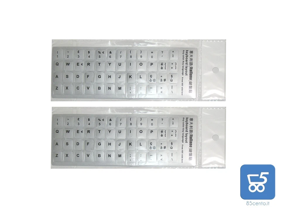 Kit 2 Adesivi Tastiera Silver Argento Layout ITALIANO per Tastiera PC Notebook - Immagine 2 di 3
